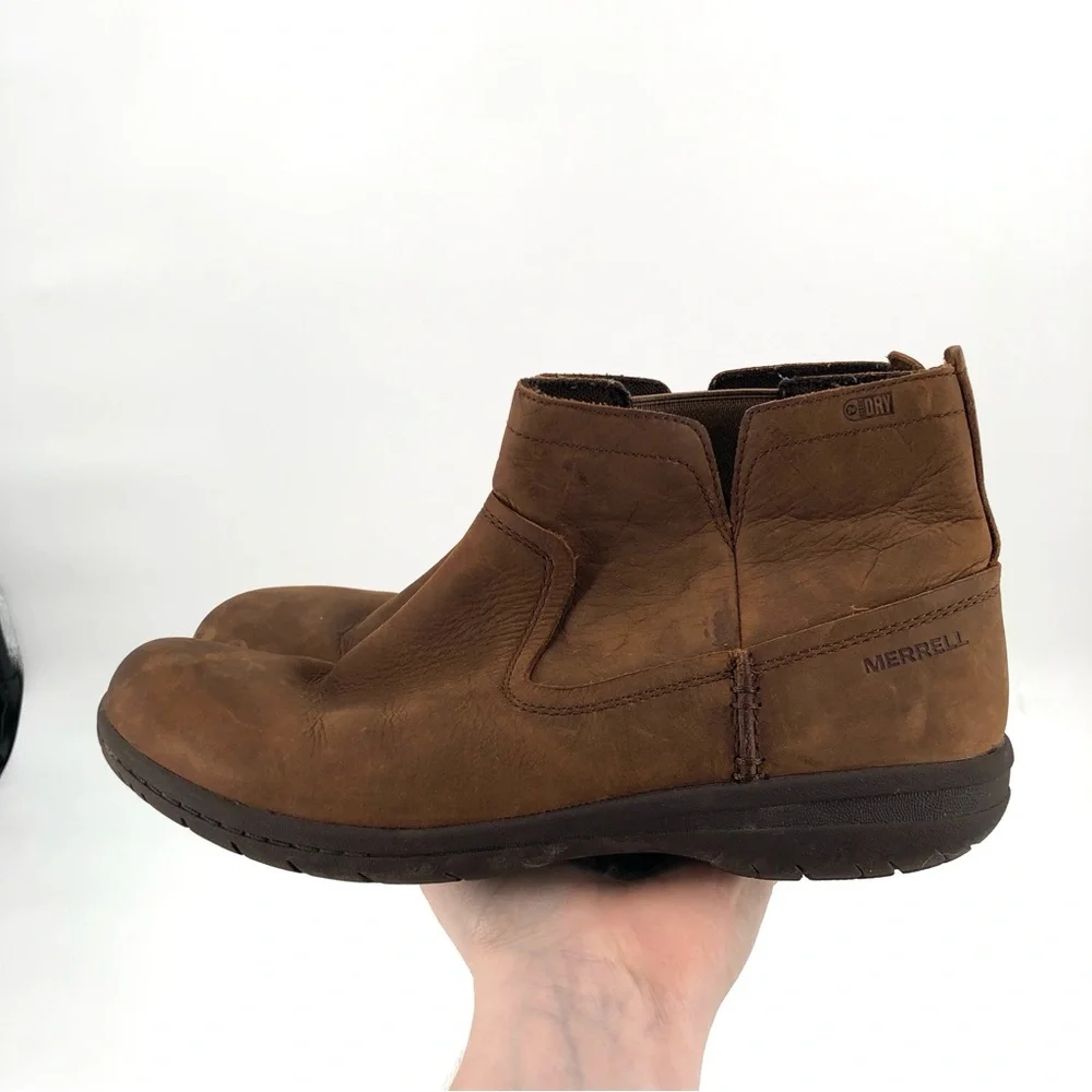 MERRELL Encore Kassie Ankle Boot 8.5 Leather Brown Waterproof Bootie Women Boots - Picture 7 of 9